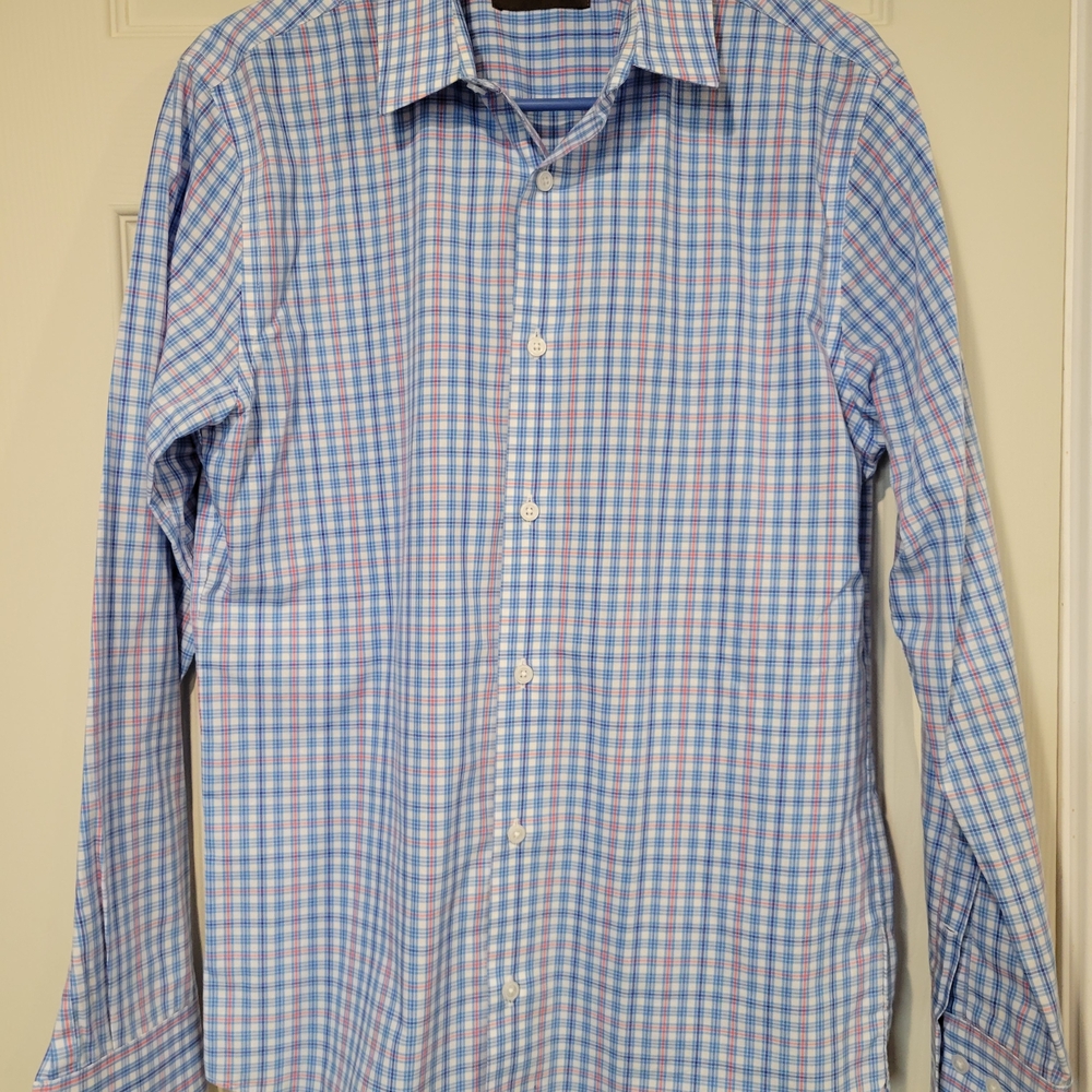 Men's Blue and Pink Check Dress Shirt